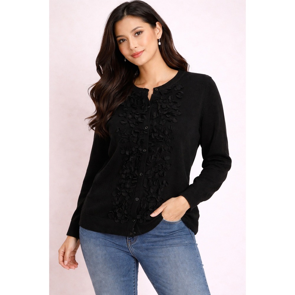 Charter Club- Black Knit with Flowy Detailing Cardigan Size L